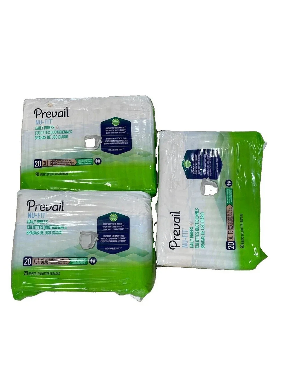 Open Box Of Prevail Nu-Fit Daily Briefs Size XL 3 Packs Of 20 Count